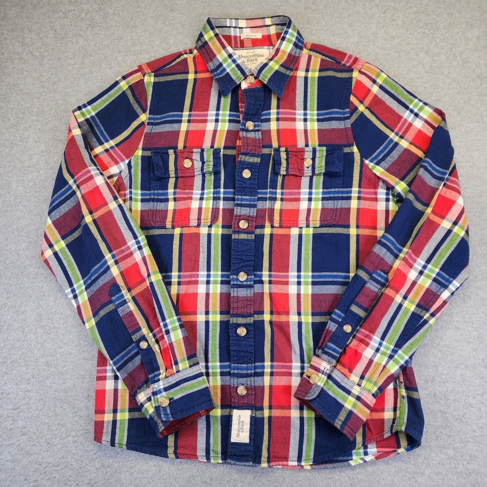 Vintage Abercrombie & Fitch Lot Of 2 Flannel Muscle Shirts Mens Medium Plaid - Picture 3 of 9